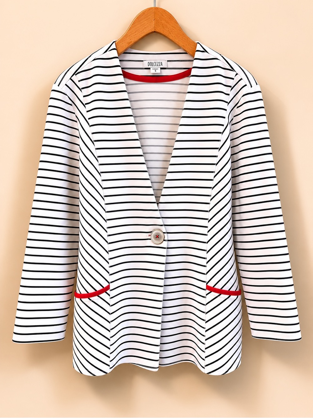 DOLCEZZA striped blazer jacket red trim nautical chic cardigan S
